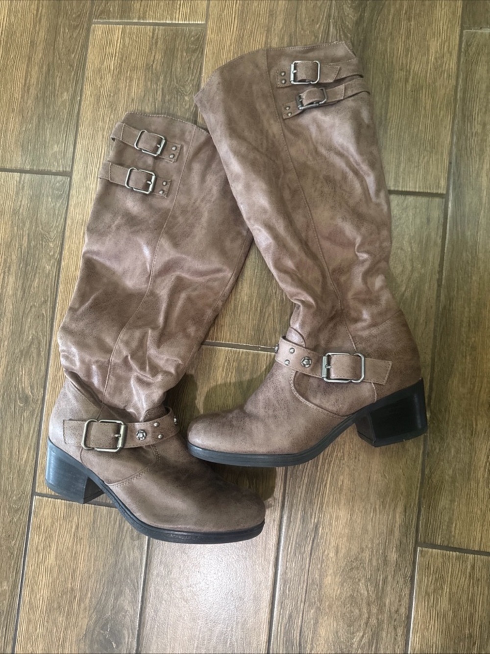 Carlos Santana Womens Size 8.5Cara Tall Faux Leather Studded Strap Buckles Boots